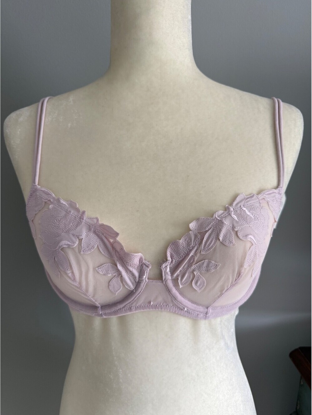 NWT La Perla Lilac Floral Embroidered Lace Bra Sheer Unlined Underwire Size 34C